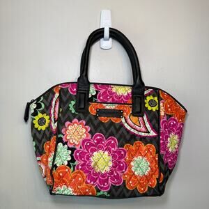 Vintage Vera Bradley Ziggy Zinnia Floral Print Leather Handle Shoulder Bag Purse